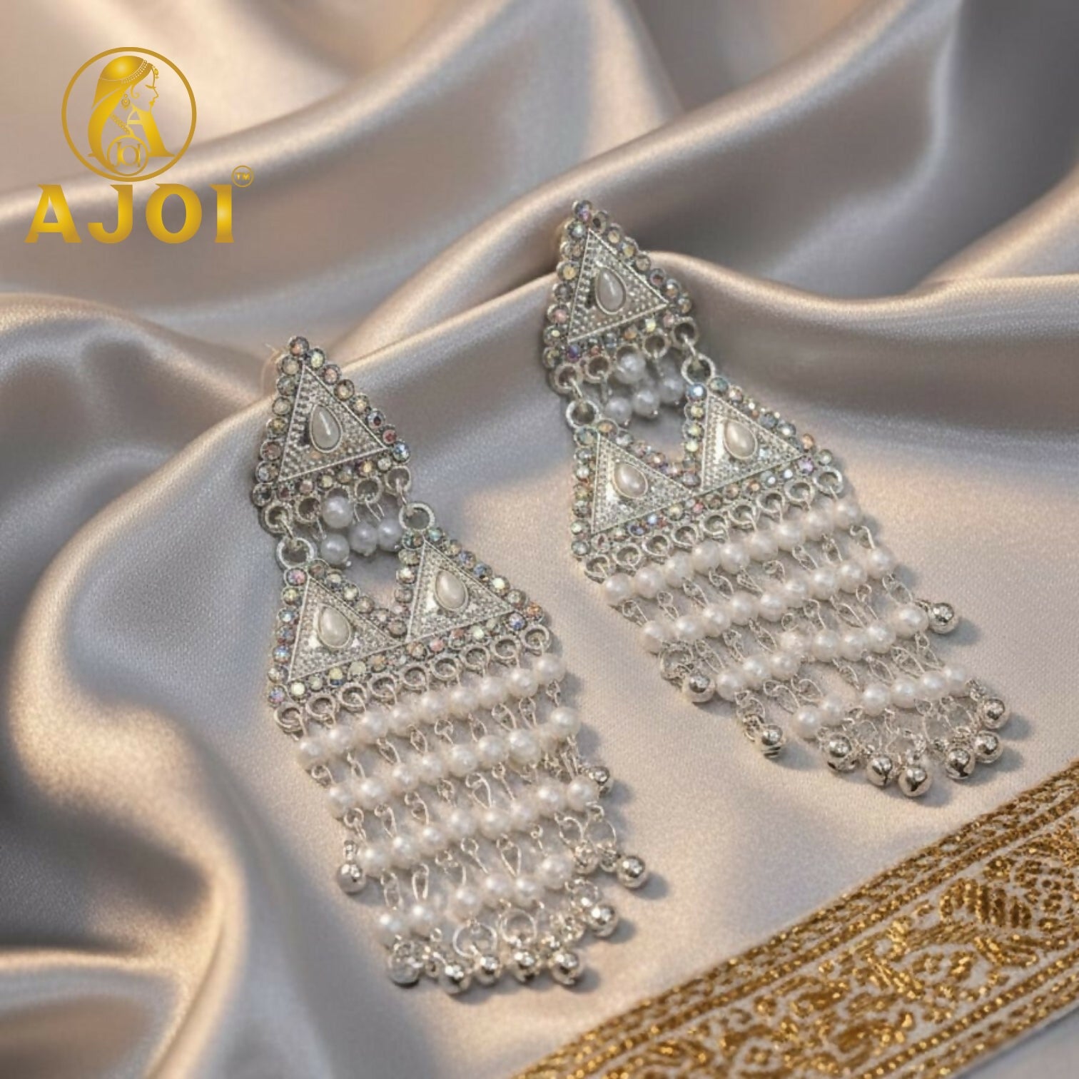 Royal Pearl Drop Silver Designer Earrings with Elegant Dangling Tassels