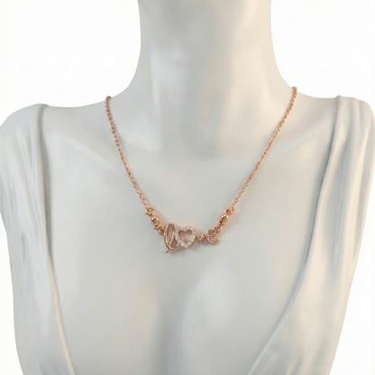 Rose Gold Love Heart Diamond Pendant Necklace For women and girls