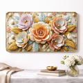 3D Floral Wall Art Panel – Elegant Gold Frame for Home Decor
