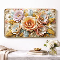 Premium 3D Floral Wall Art Panel – Luxury Golden Frame Home Decor