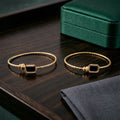 Gold Plated Black Stone Bangle – Adjustable & Elegant Design