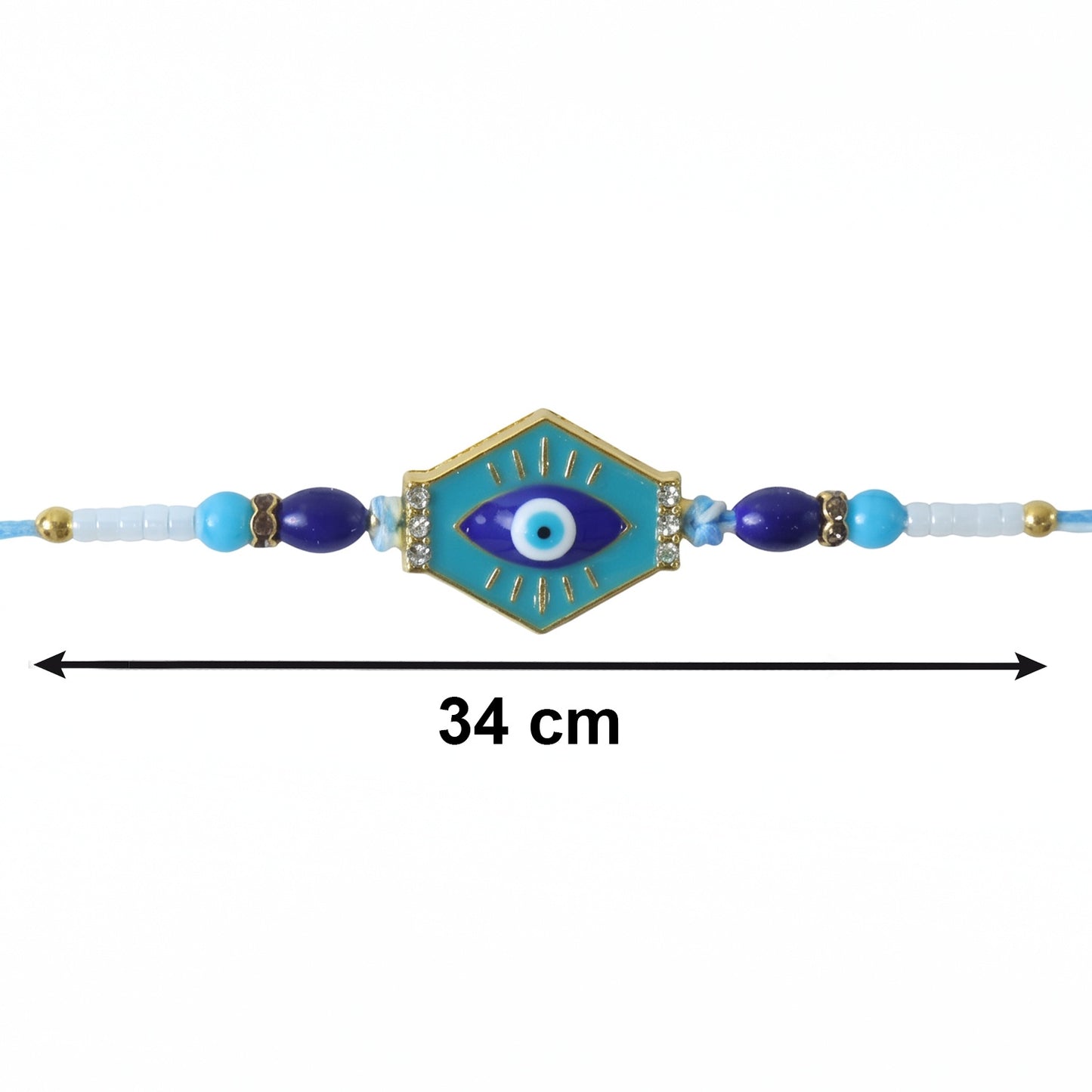 Side view of turquoise hexagon Rakhi