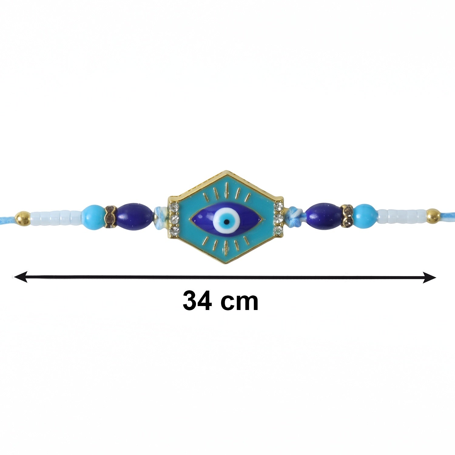 Side view of turquoise hexagon Rakhi