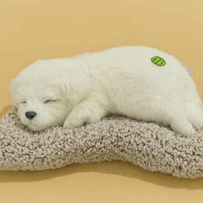 Premium White Sleeping Puppy Dashboard Toy