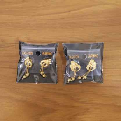 Elegant Gold Dangle Earrings Combo Set with Floral and Heart Inspired Studs (2 Pair)