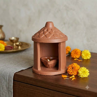 Handcrafted Terracotta Diya Holder with Temple-Style Dome for Festive Home Decor
