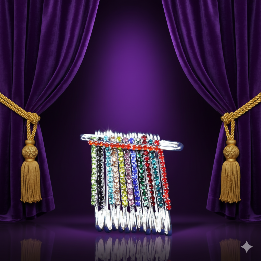 Multicolor Crystal Dangle Saree Pin Brooch - Rainbow Rhinestone Scarf Pin