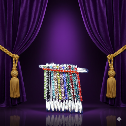 Multicolor Crystal Dangle Saree Pin Brooch - Rainbow Rhinestone Scarf Pin