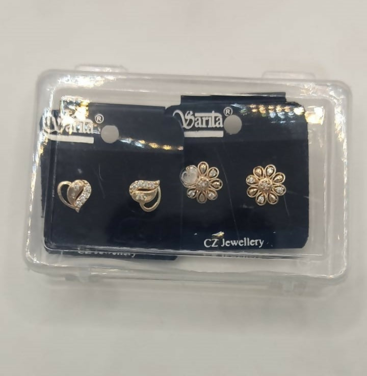 Rose Gold AD Stud Earrings - Flower & Heart Shape Daily Wear for women and girls Combo Pack of 2