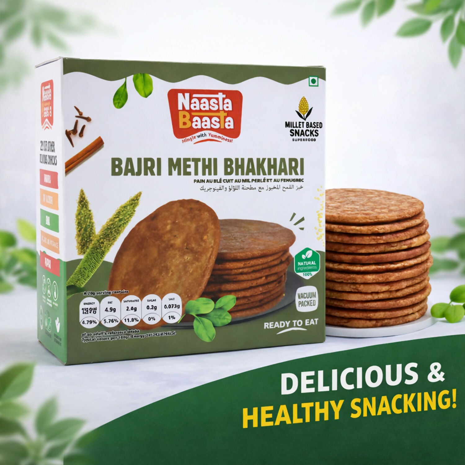 Vacuum packed Bajri Methi Bhakhari snack