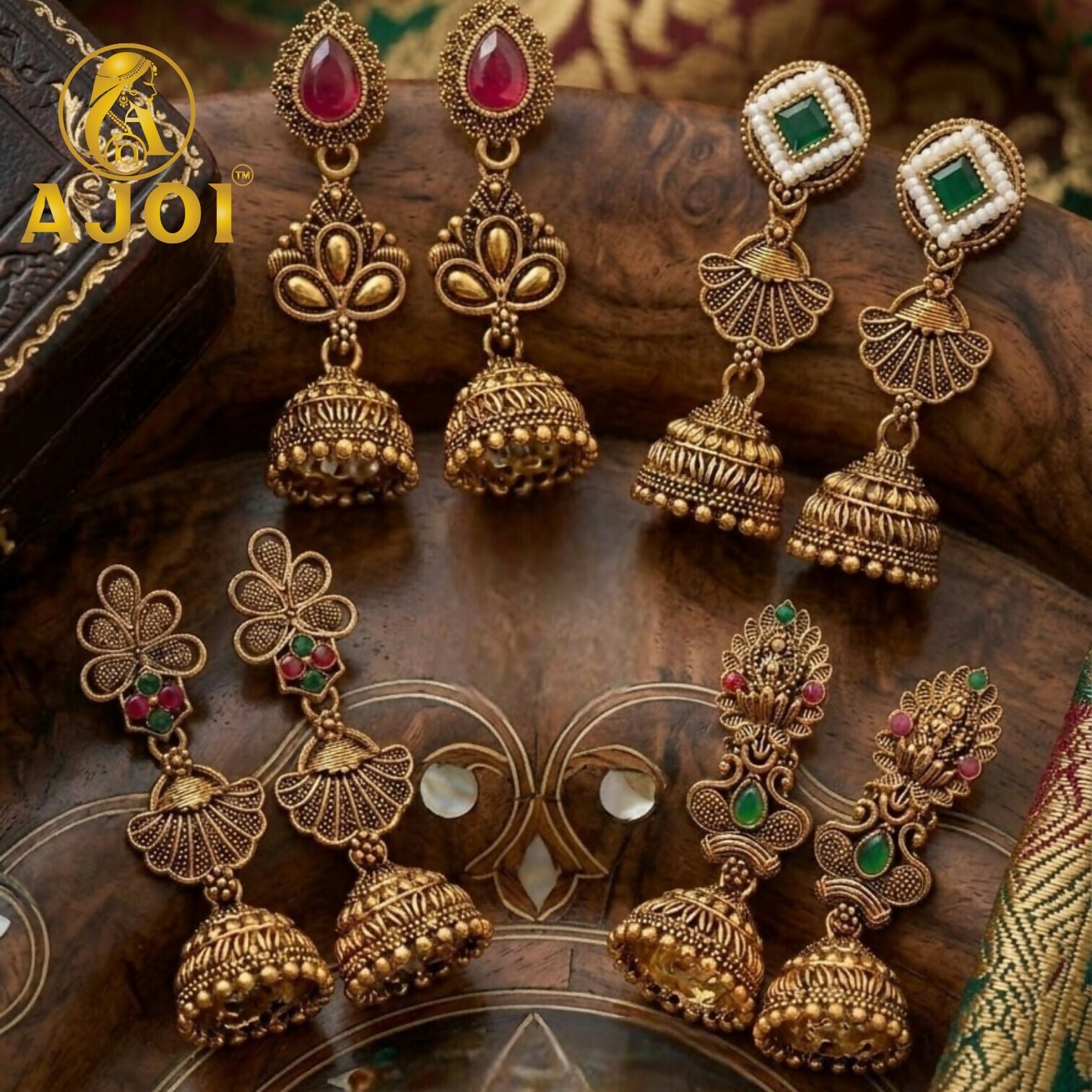 Back view of Antique Temple Gold Jhumka Earrings