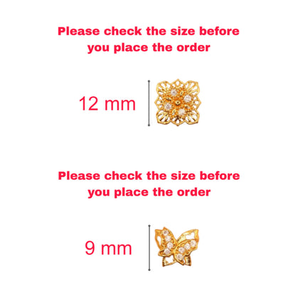2 Pair Gold-Plated AD Stud Earrings: Butterfly & Floral Design for women and girls