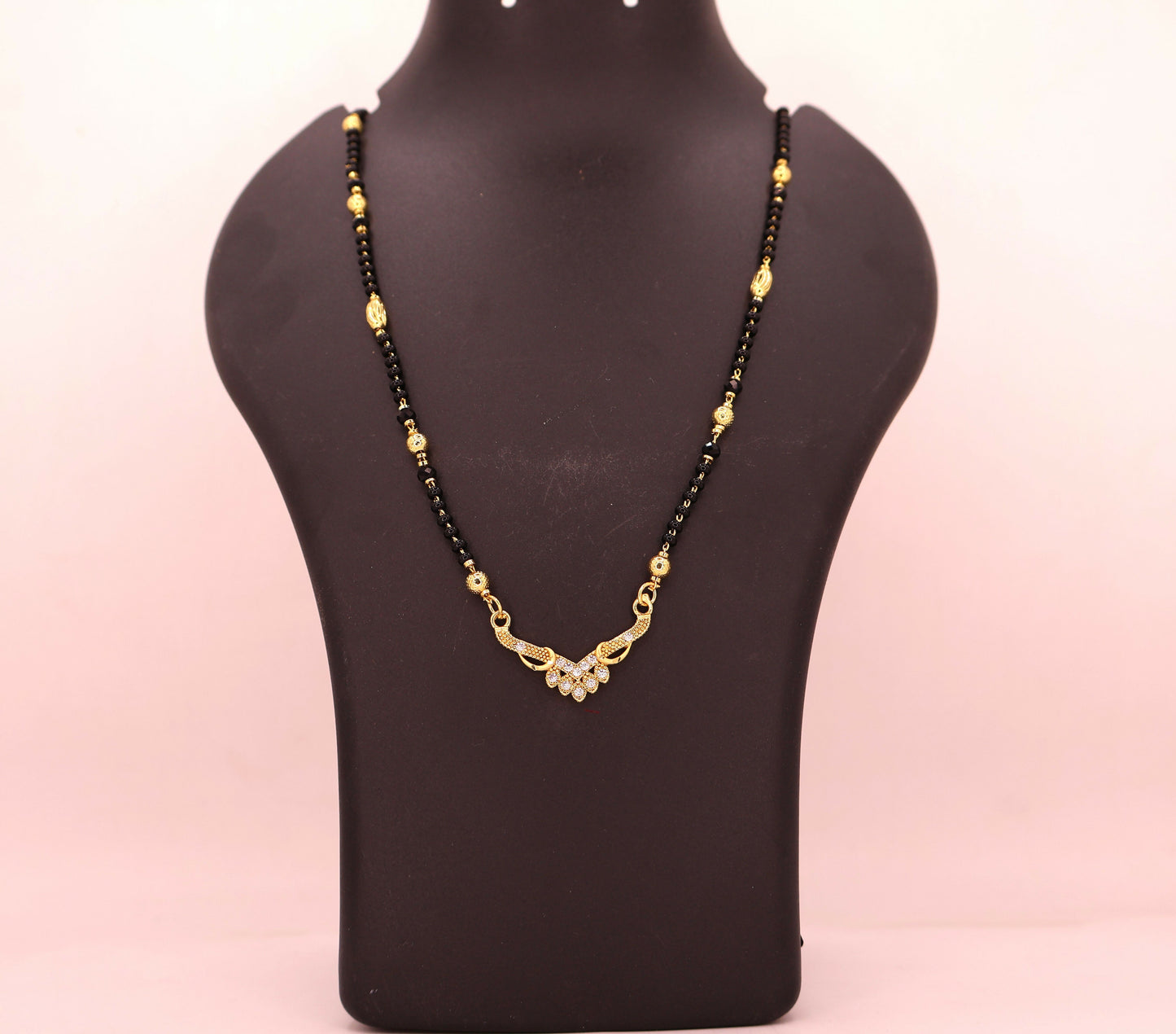 Gold Plated Mangalsutra with AD Floral Pendant
