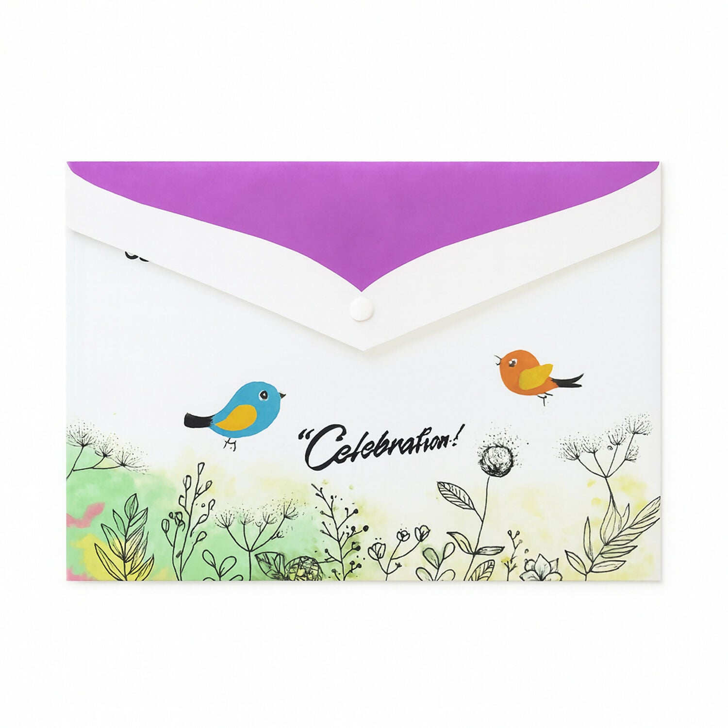 Mix Design Printed A4 Document Folder – Decorative Button Closure File with Bird & Floral Design (1 Pc)