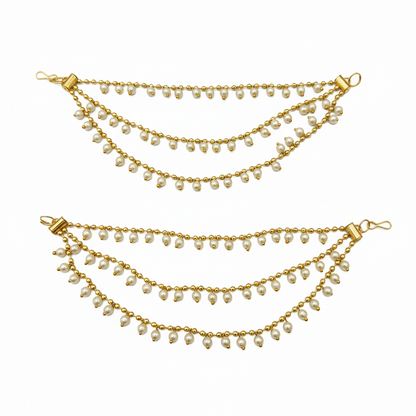 Close-up of pearl drops on Kaan Chain with gold-tone finish