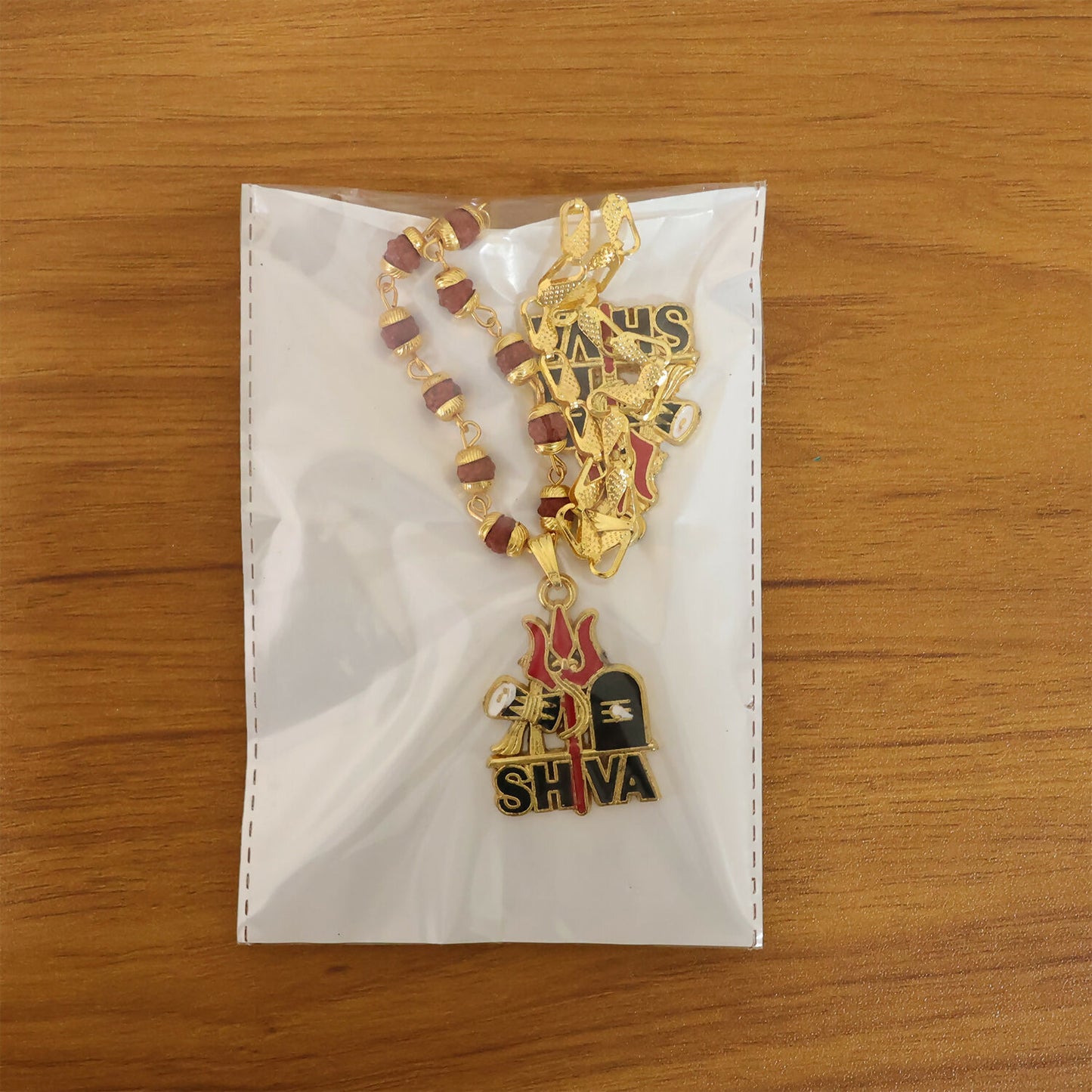 Shiva Trishul Gold Plated Pendant Chain & Rudraksha Mala