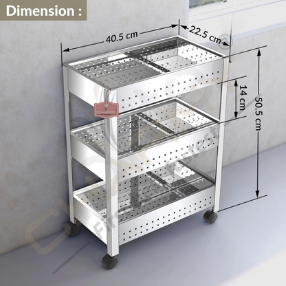 Stainless Steel 3-Tier Vegetable Storage Trolley Silver