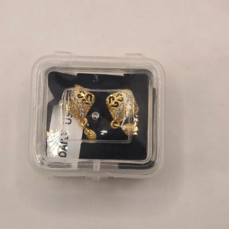 Gold Plated Daily Use Rhombus Drop Earrings with Filigree Detailing and AD