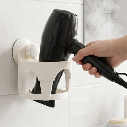 Compact suction cup hair dryer holder for bathroom