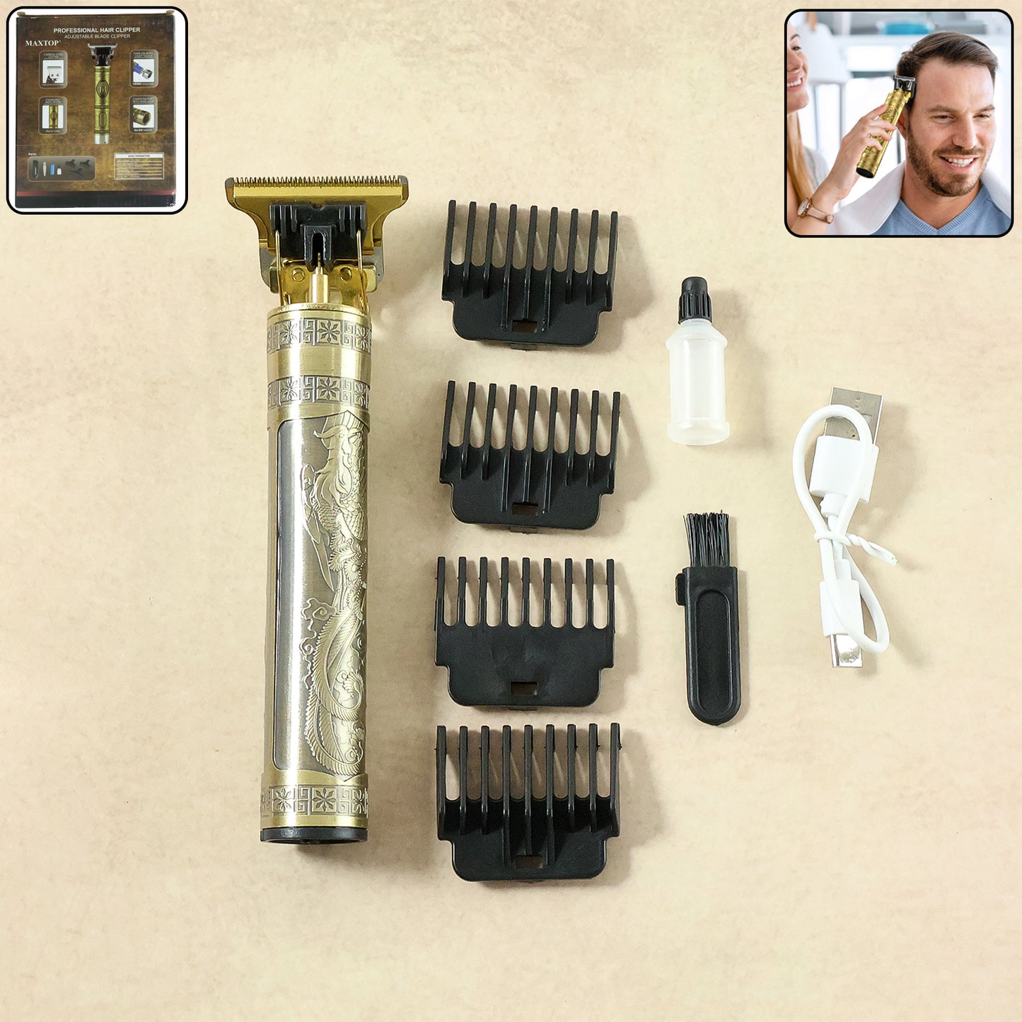Electric Hair Trimmer with Precision Blade and Multiple Comb Attachments
