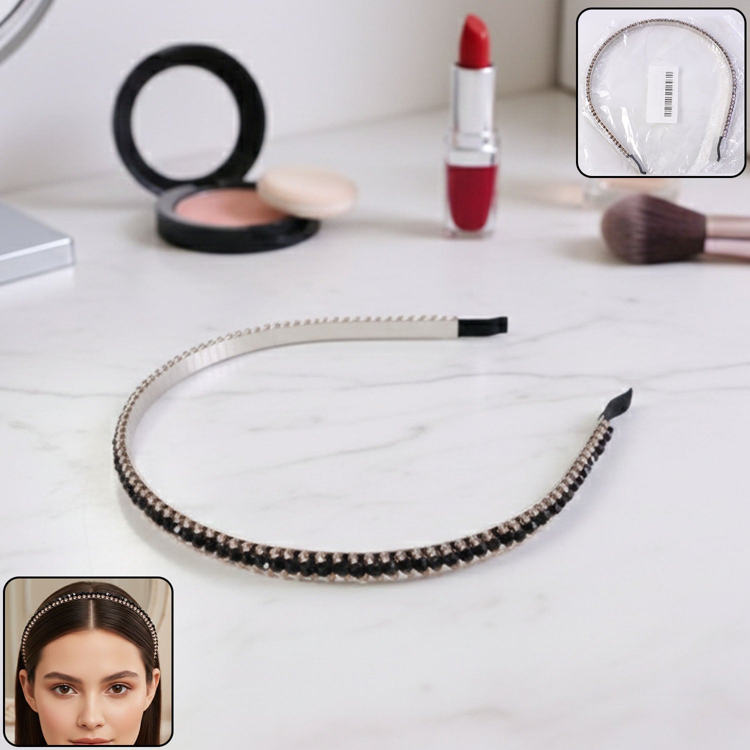 black crystal studded metal hair band