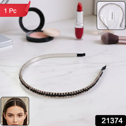 Elegant Black Crystal Studded Metal Hair Band (1 Pc)
