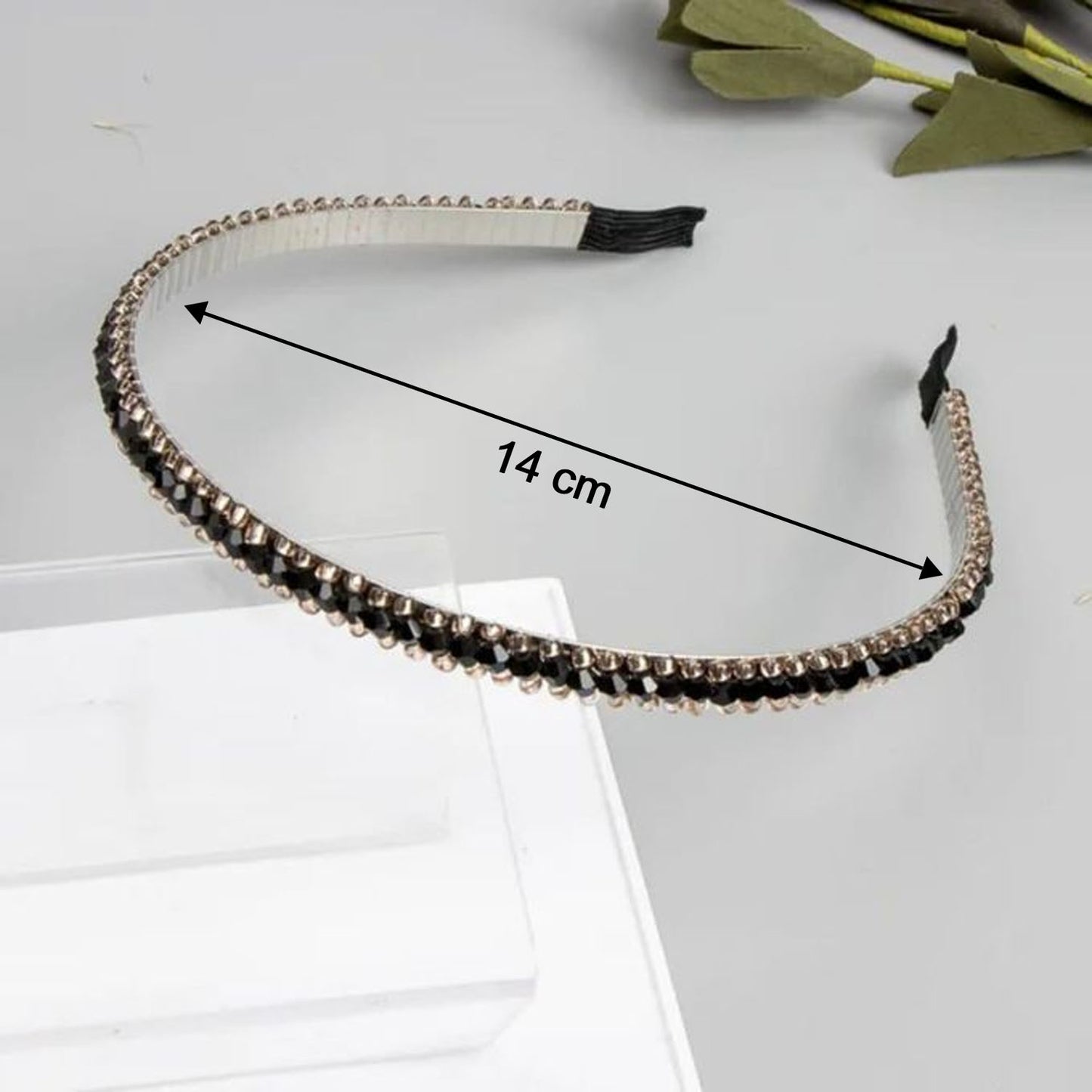 Elegant Black Crystal Studded Metal Hair Band (1 Pc)