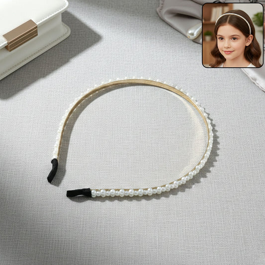 pearl beaded slim golden metal hair band