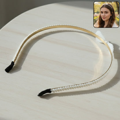 pearl beaded slim metal hair band