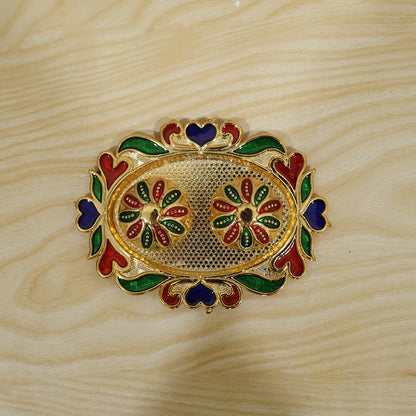 Decorative Kankavati Kumkum Holder, Golden Enamel Pooja Thali with Bowls (1 Pc)