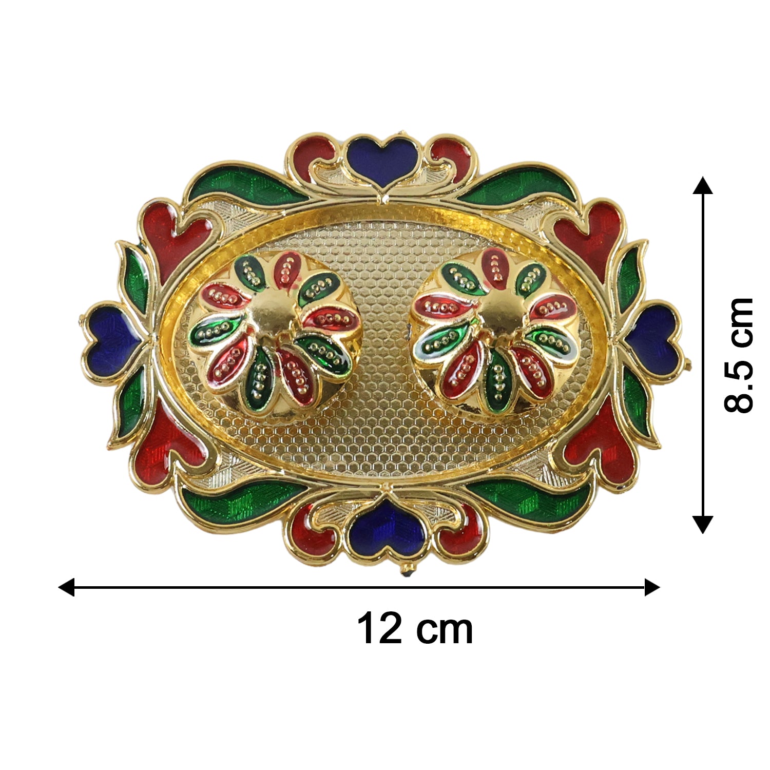 Decorative Kankavati Kumkum Holder, Golden Enamel Pooja Thali with Bowls (1 Pc)