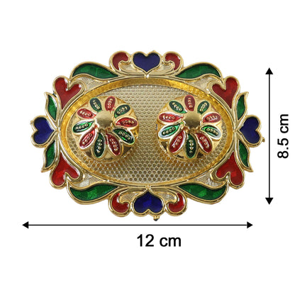 Decorative Kankavati Kumkum Holder, Golden Enamel Pooja Thali with Bowls (1 Pc)