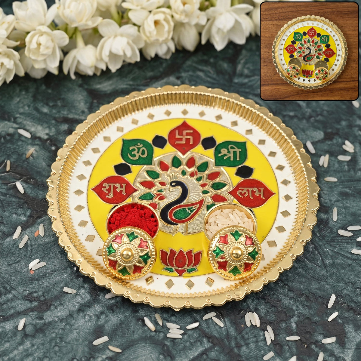Divine Ganesha Backflow Fountain & Auspicious Puja Thali Gift Set