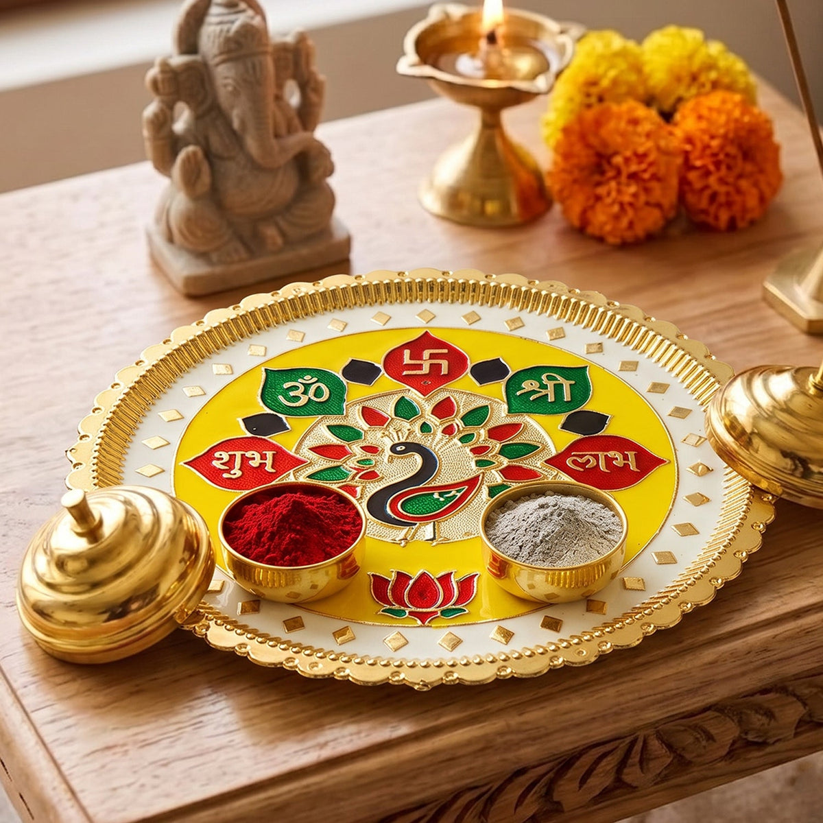 Divine Ganesha Backflow Fountain & Auspicious Puja Thali Gift Set