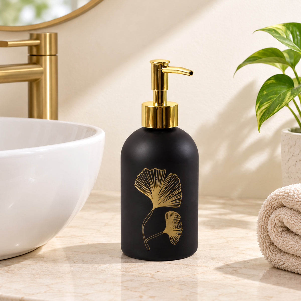 Manual Liquid Soap Dispenser with Leaf Design and Refillable Pump Bottle (1 Pc)