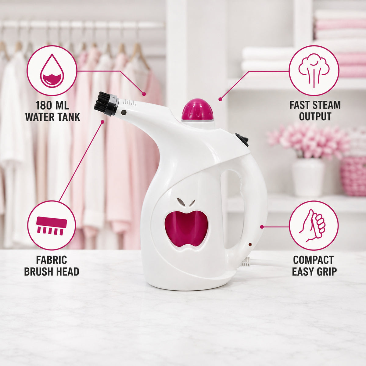 Handheld Garment and Facial Steamer 150ml Portable for Clothes and Home (1 Pc)