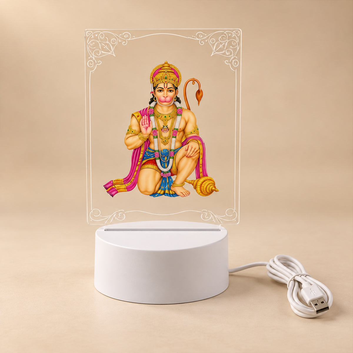3D Hanuman LED Frame Light for Home Decor and Shelf Display (1 Pc)