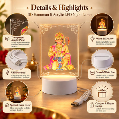 3D Hanuman LED Frame Light for Home Decor and Shelf Display (1 Pc)