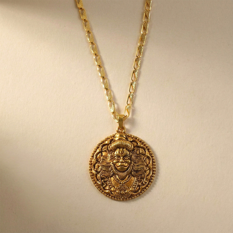 Lord Hanuman Coin Style Devotional Pendant with Chain