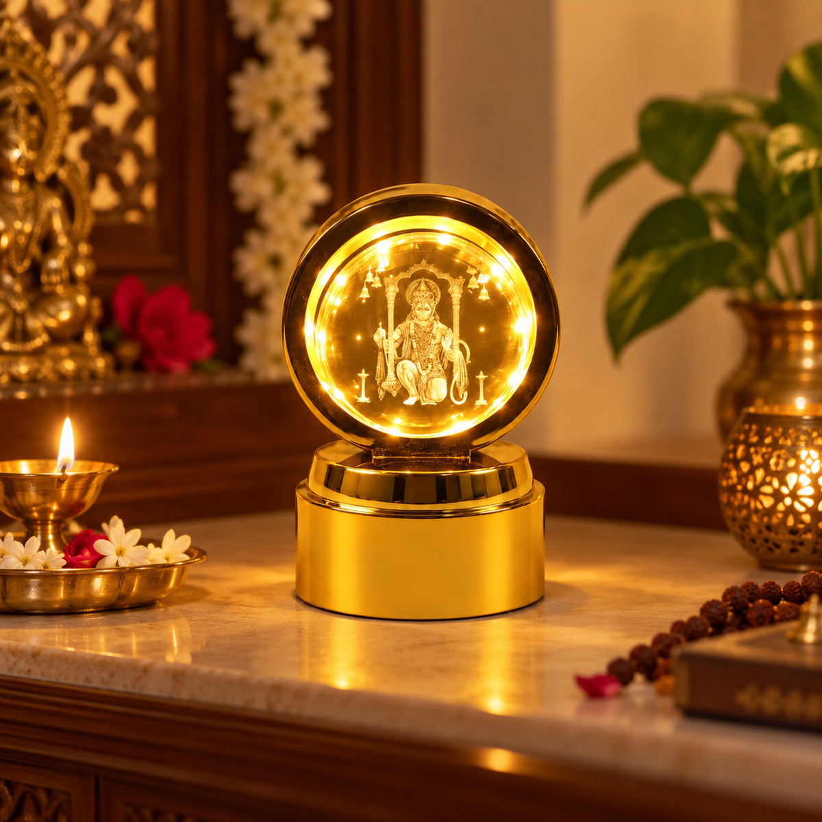 Bajrang Bali 3D Crystal Ball Night Light – Soothing LED Glow