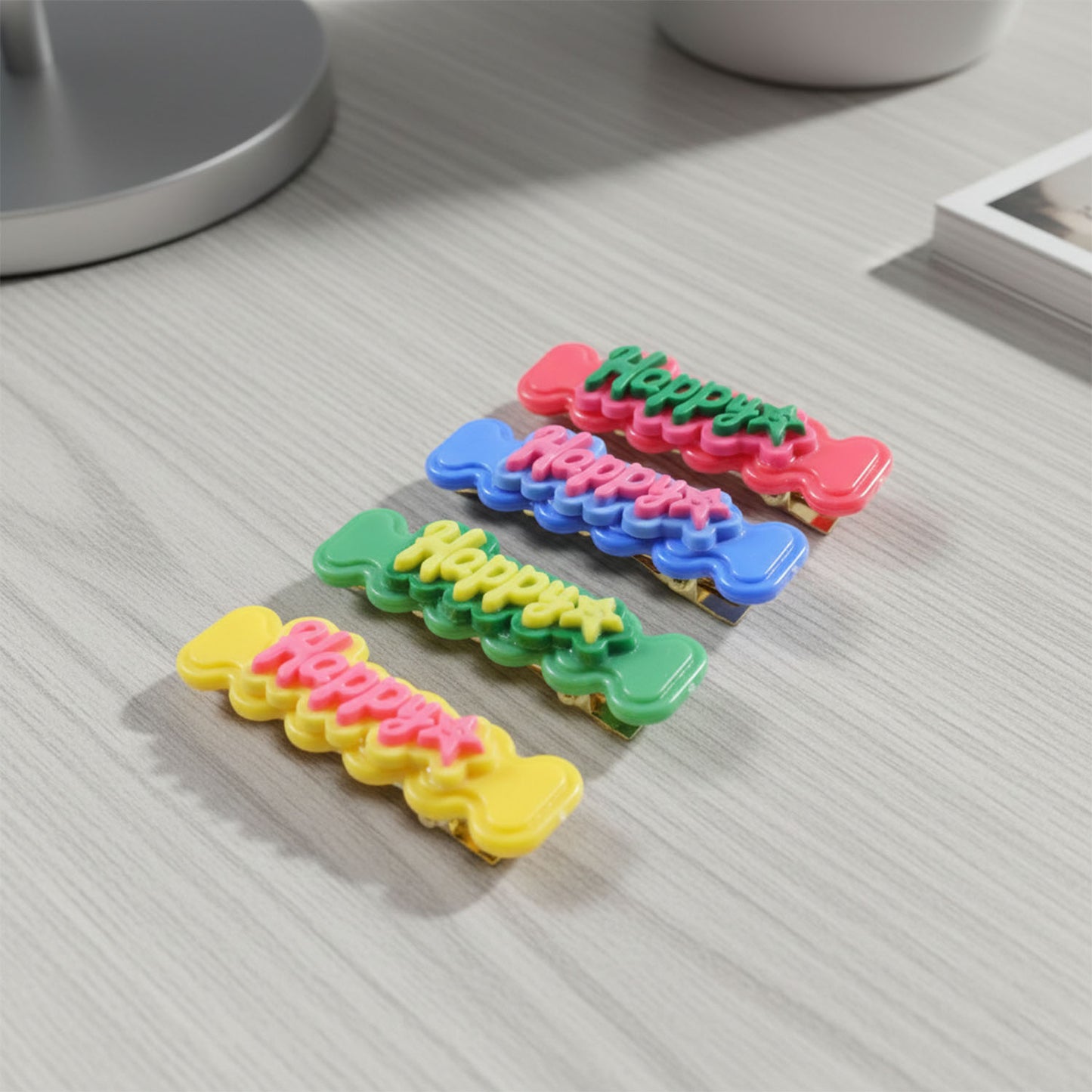 Close-up of Happy Bone Hair Clips