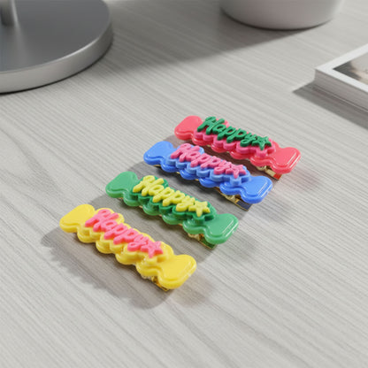 Close-up of Happy Bone Hair Clips