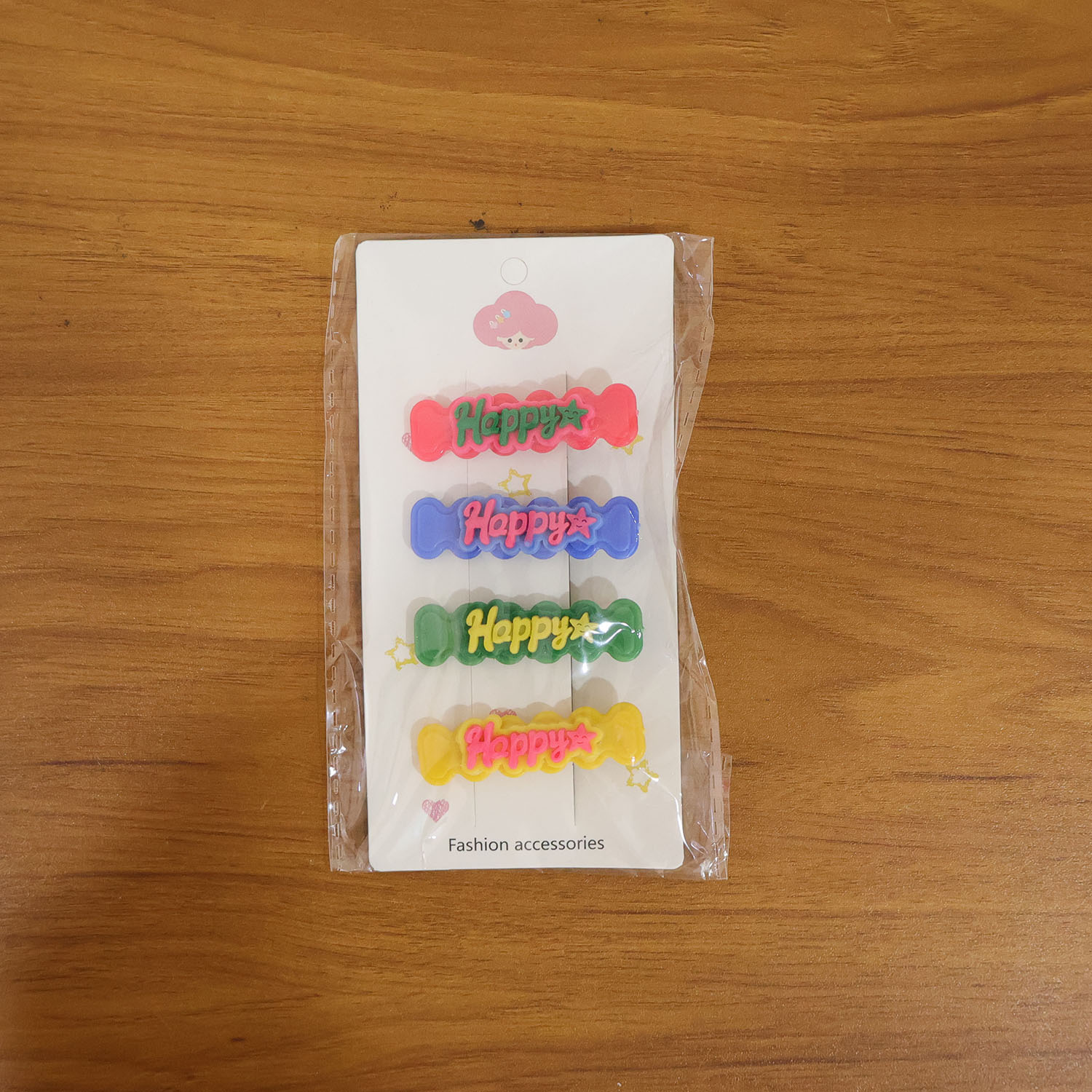Cute “Happy” Bone-Shaped Snap Hair Clips Set (4 Pc)