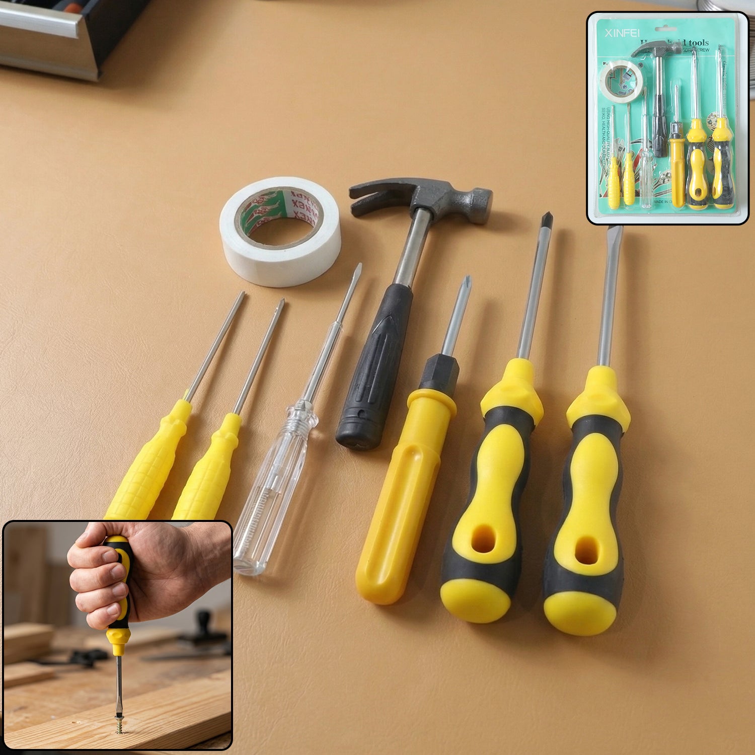 8 In 1 Hand Tool Kit Set, Screwdriver Hammer Repair Tool Kit (1 Set,  Mix Color Tap)
