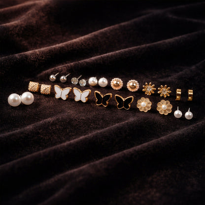 Fashion earrings with crystals and flower designs in the collection