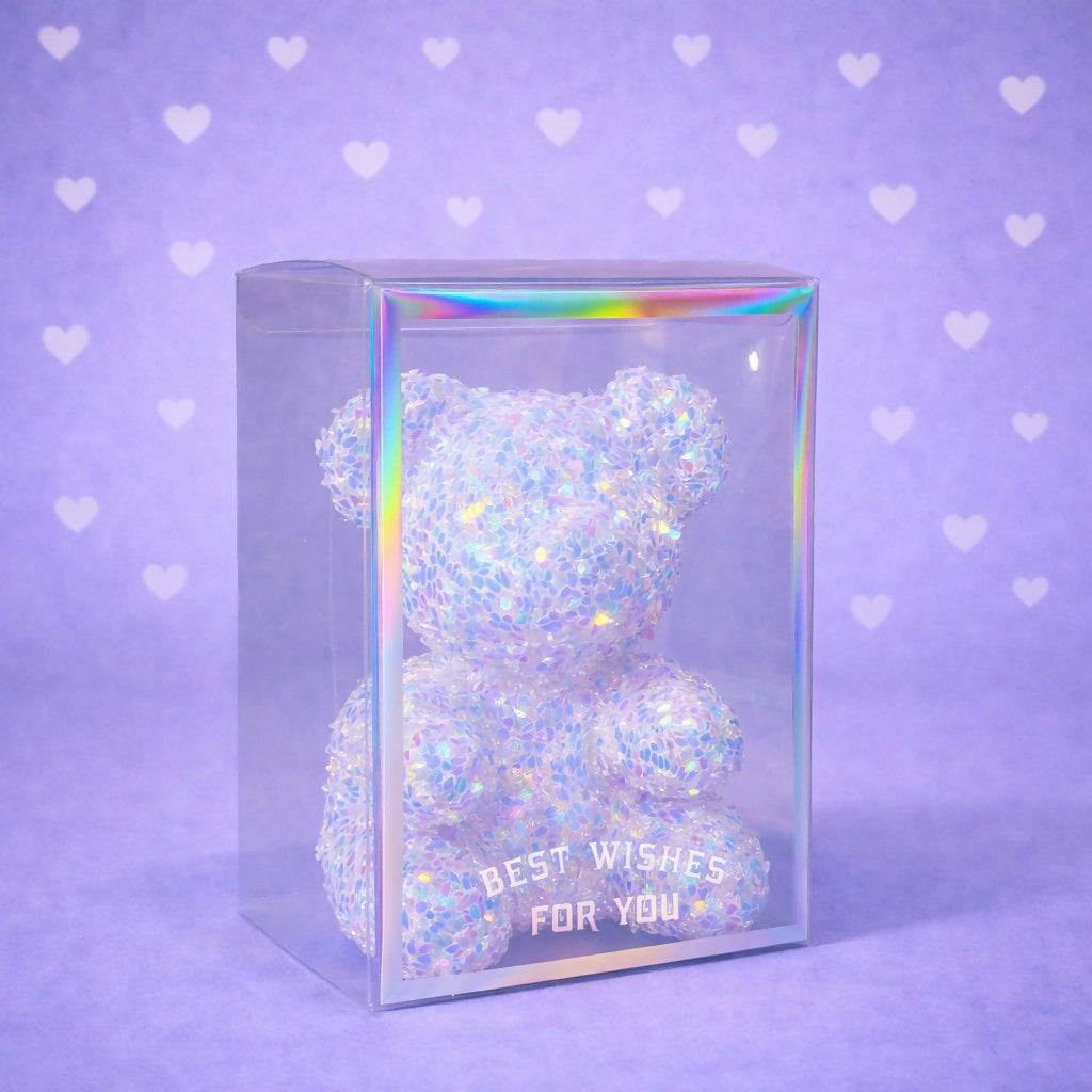 Shiny Teddy Bear Showpiece with Transparent Gift Box for Decoration