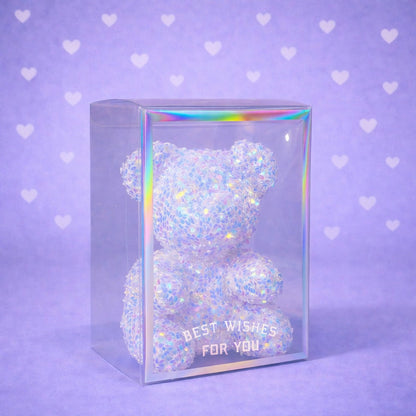 Shiny Teddy Bear Showpiece with Transparent Gift Box for Decoration