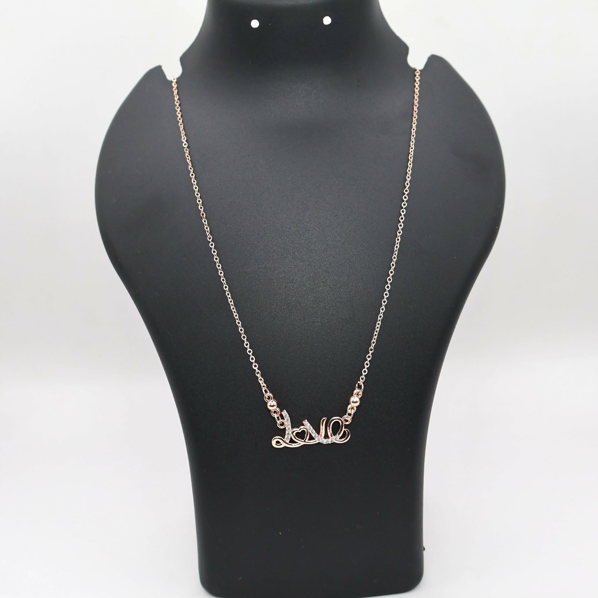 Rose Gold Plated LOVE Script AD Pendant Necklace For women and girls