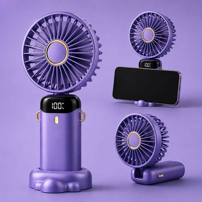 Portable rechargeable mini neck fan with LED display