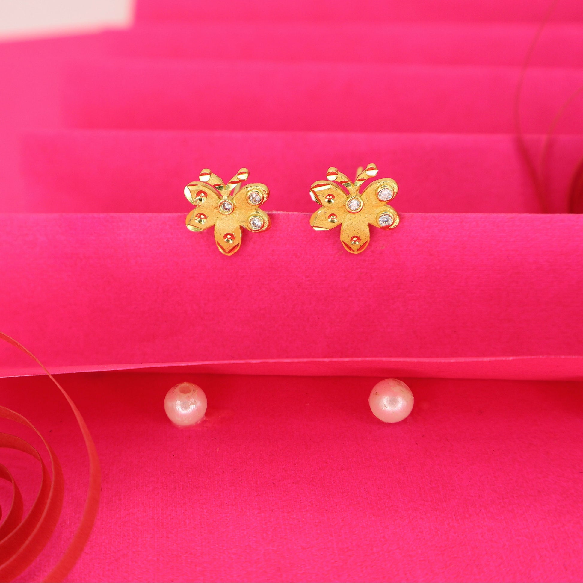 Gold Plated Floral Stud Earrings with AD for women and girls
